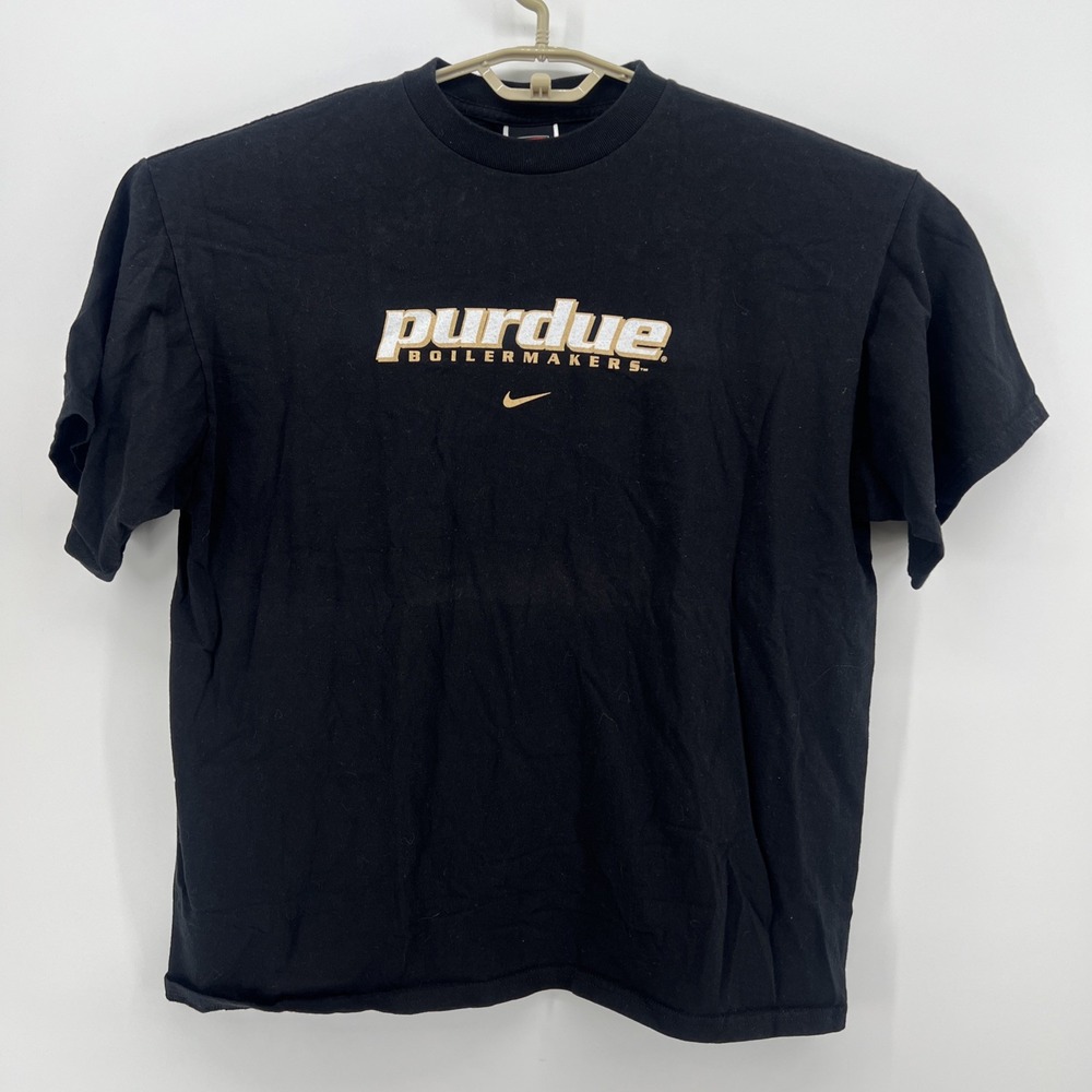Nike Team Purdue College Football T Shirt Size Large Center Swoosh Black